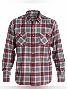Quiksilver Men's Burgundy and Gray Plaid Button-Down Shirt